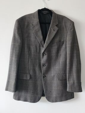 Jos. A. Bank Plaid Blazer Silk Wool Blend 46R Dark Academia Coastal Career Class